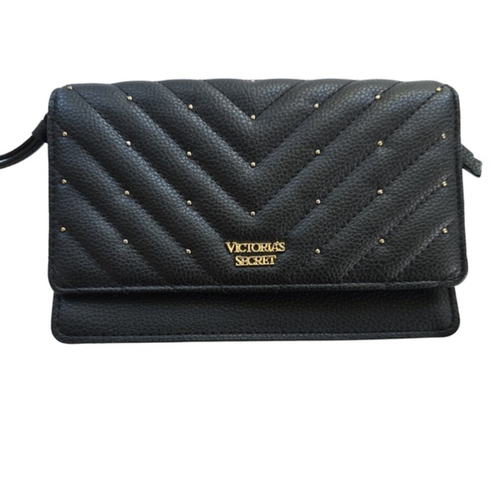 😀 Victoria's Secret Quilted Studded Wristlet Wallet in Black - Stylish
